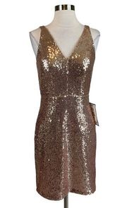 Nightway Women's Cocktail Dress Size 10 Gold Sequined Sleeveless Mini Sheath