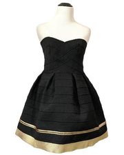 Sans Souci Fit and Flare Structured Strapless Dress - Black/Gold - Medium