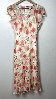 Vintage 90s Y2K Cherokee Floral Slip Dress Size S/M Lace Beaded Fairy Whimsical