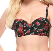 convertible halter roses & skulls flounce bikini top swimwear SW 4728