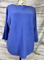 Chicos 1 Boat Neck 3/4 Sleeve Pullover Sweater Womens M Soft Ribbed Detail Blue