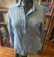 Ann Taylor Loft softened broken in M denim 1/4 button shirt