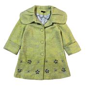 Ryu Embellished Pea Coat Wool Blend Wide Collar Green Gray Small