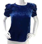 Sezane Womens Sz 36 US 4 Small Coralie Velvet Blouse Blue Puff Sleeve Silk Blend