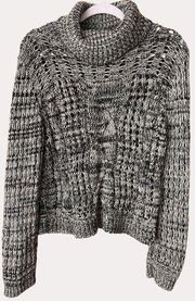 14th & Union Fly Away Split Back Open Knit Cable Turtleneck Sweater Marled S