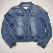 The Style Between Us Jean Blue Denim Jacket Sz L Juniors Trucker Pockets Buttons