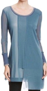 Stella Carakasi Tunic Top Asymmetric Hemline Long Sleeves Teal Blue Womens Large