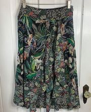 Bailey 44 Tropical Floral Print Ruffle MIDI Flowy Skirt Sz 0