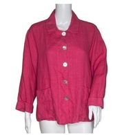 Flax Shirt Womens Small Pink Button Up Linen Boxy 100% Linen Lagenlook Bohemian