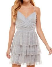 City Studios Juniors Glitter Tulle Fit & Flare Dress, Silver, Size 15