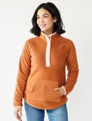 Sonoma | Rust Orange and Pink Quarter Snap Up Fleece Sweatshirt Size Large