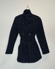 477-CALVIN KLEIN Black Wool Blend Double Breasted Coat