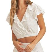 Sadie & Sage Women's White As You Are Ruffled Crop Top - Size Medium - Coquette