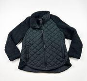 Bernardo Perfromance Packable Recycled Shearling Quilted Full Zip Jacket Black 