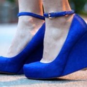 Ann Taylor cobalt blue-platform calf hair wedge heels with ankle strap size 7
