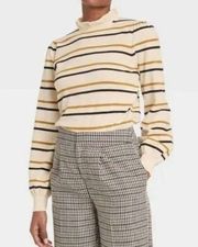 Who What Wear Striped Sweater High Neck Ruffle