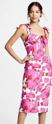 Alice McCall Bloom Pink and White Floral Print Silk Blend Fitted Midi Dress