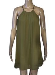 Olive Sleeveless Pleated Mini Dress