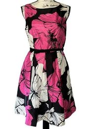 Danny & Nicole pink black & white belted sleeveless fit & flare dress 6