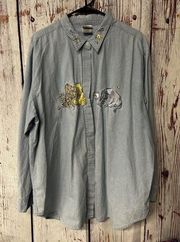 The Disney Store Catalog Embroidered Denim Button Up Shirt - Blue / Size 2XL