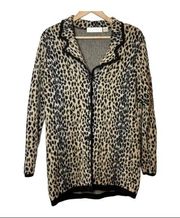 Dana Buchman Wool Leopard Animal Print Cardigan Sweater Medium