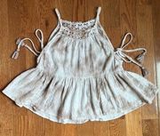 Aerie EUC  Boho Babydoll Tie Dye Tank Top Lace Crochet Side Tassel Tie XS Linen