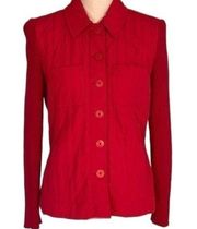 SIGRID OLSEN red quilted jacket with ribbed knit sleeves in size Small. EUC