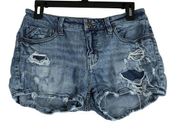 BKE Buckle Black Jean Shorts 2 Blue Stretch Denim Shaping Distressed Fit No 53