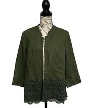 Cold water Creek Women’s Green Linen Jacket Top Sz 12 Breathable Comfy Knit