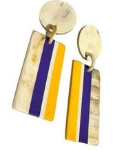 Anthropologie X Sunshine Tienda Skinny Dangle Earrings Purple Yellow Stripe