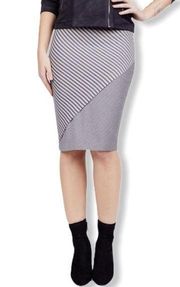 Three Dots Grey Mixed Media Striped Pencil Skirt size Medium