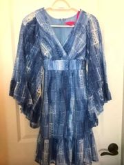 Betsey Johnson Denim-Blue Patchwork-Look Boho Dress