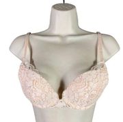 Lace Bra Push Bras 32B Womens Sexy Lingerie Padded Underwire Lift Beige Ladies