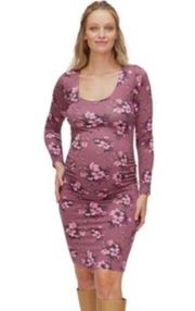 NWT Motherhood Maternity Longsleeve Side Rouched Dress color bouquet floral