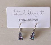 NWT sterling silver 925 cote d’argent iridescent huggie earrings