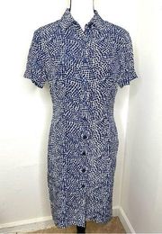 Adriana Papell Women Shirt Dress Silk Blue Print Silk Size 6