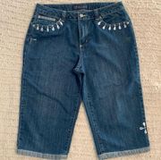 𝅺Bacinni Rhinestones Crop Capri Denim Jeans