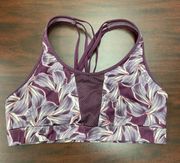 Floral Print Strappy Ventilated Sports Bra in Dark Berry