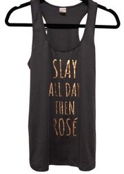 SPORT TEK SLAY ALL DAY THEN ROSE GRAY GOLD GRAPHIC RACERBACK TANK TOP S