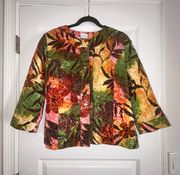 Chico’s Floral Print Sequins Embellished 3/4 Sleeve Snap Button Front Jacket 