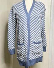 89th & Madison Open Front Long Cardigan Women’s Size Small Chevron Fuzzy Pockets