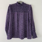 Barbour Midhurst Ruffle Smocked Purple Floral Long Sleeve Top Size 4 NWT