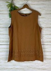 Adrianna Papell Terracotta Burnt Orange Wooden Beaded Back Button Tank