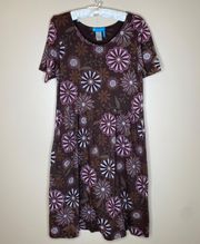 Vintage  Floral Loose Fit Dress 100% Cotton Sz S Brown