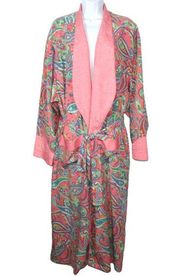 Vintage Victoria's Secret Gold Label Silky Robe Pink Multi Color Paisley Print L