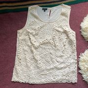 Like New Talbots silk Tank with lace overlay beige tan silk