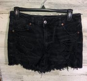 American Eagle  comfort stretch waistband distressed black shorts 8 mom s…​