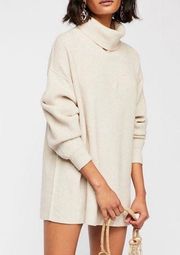 Free People Softly Structured Pullover Turtleneck Tunic Sweater Oatmeal Heather