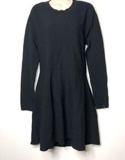 Topshop knitted black fit and flare long sleeve dress open back  size 12