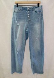 Vanilla Star Light Wash High Waisted Button Front Real Cheeky Straight Leg Jeans